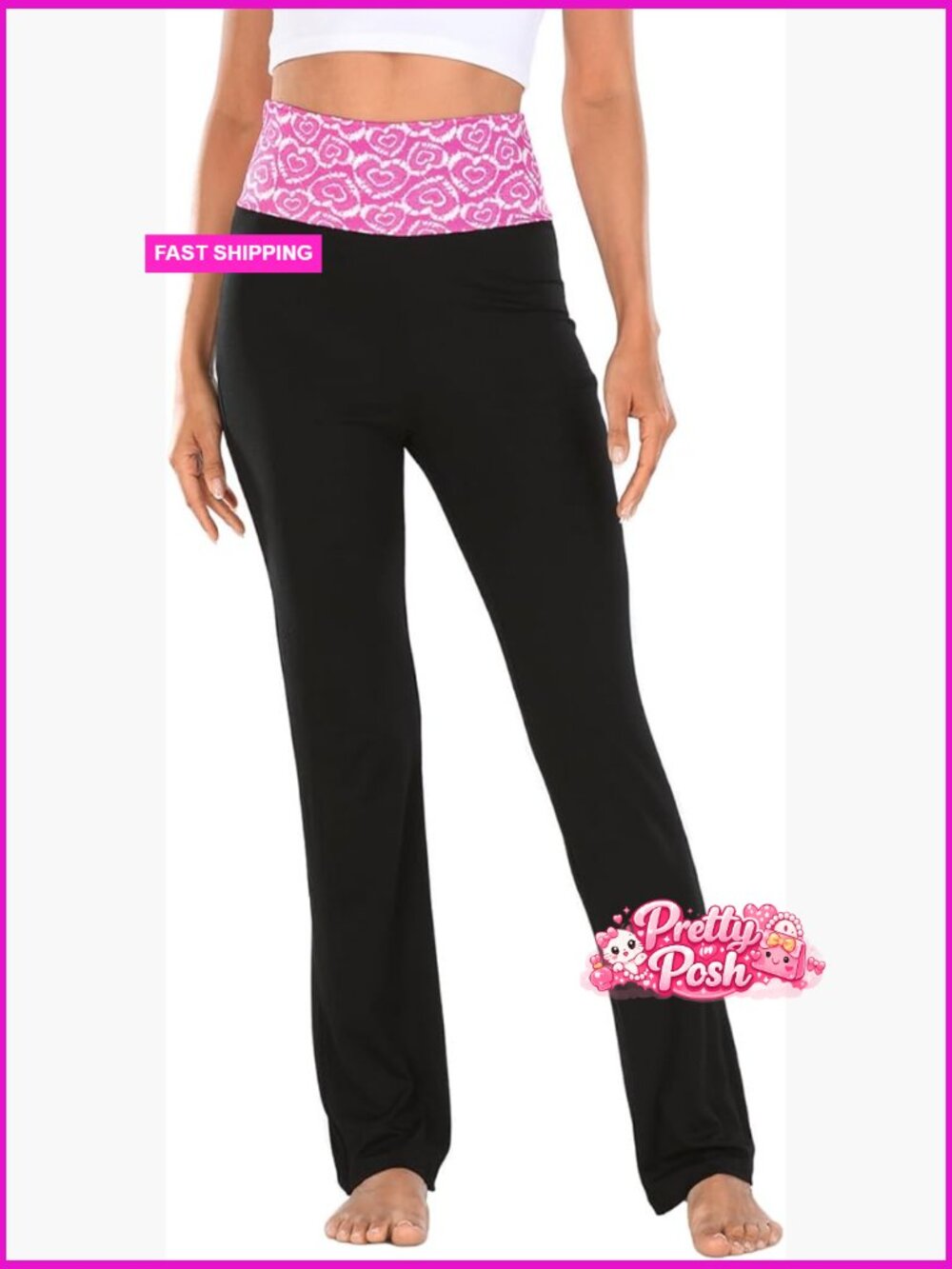 Cotton Blend High Waist Flare Leg Yoga Pants Fold Over Lounge